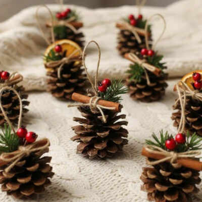 Set 5 quả thông tuyết kèm dây trang trí noel