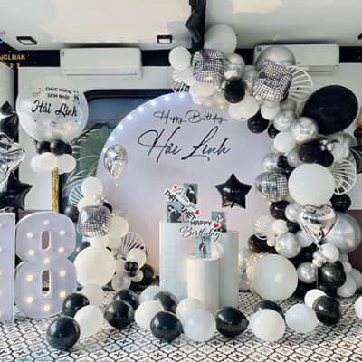 Set trang trí sinh nhật tone trắng đen