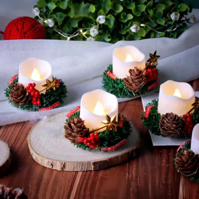 Nến Điện Tử Giáng Sinh Hoa Thông Dùng Pin Tạo Không Khí Ấm Áp Kích Thước 3.5cm X 4cm