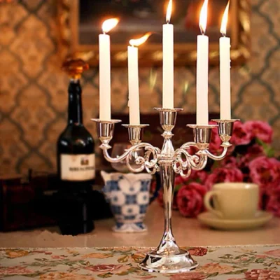 Chân Nến 5 Đầu 27cm Mạ Vàng Gold/Bạc Trang Trí Bàn Tiệc